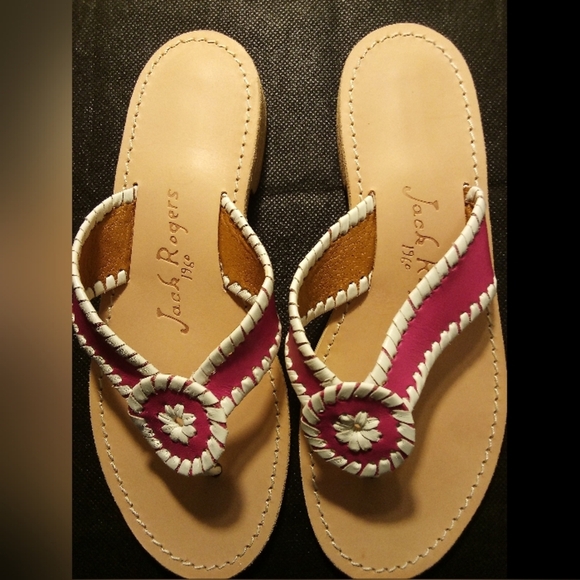 Jack Rogers - #1, NWT, Pink & White Leather Thong Style Sandals, Size 7 M, - Picture 3 of 8